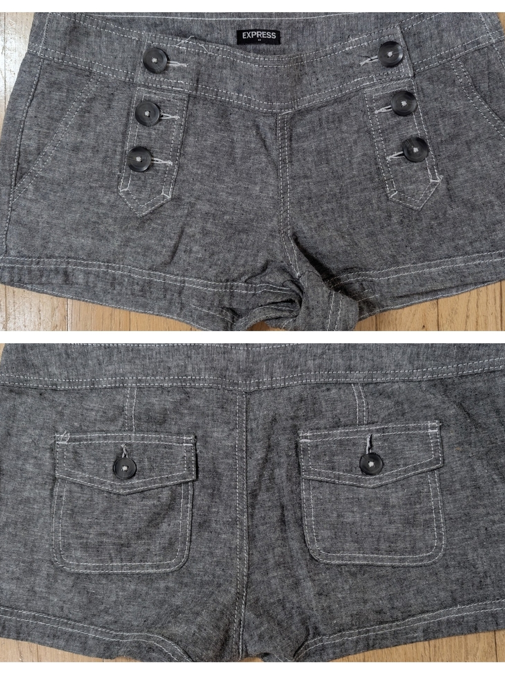 Express Gray Linen-Blend Shorts with White Stitching 8